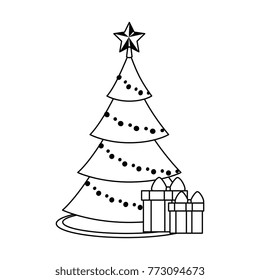 贈り物で飾られたクリスマスツリーの塗り絵 白い背景にベクター画像の白黒イラスト のベクター画像素材 ロイヤリティフリー 贈り物で飾られたクリスマスツリーの塗り絵 白い背景にベクター画像の白黒イラスト のベクター画像素材 ロイヤリティフリー
