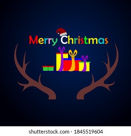 Christmas tree with gifts. Christmas card.