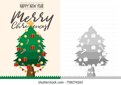 Christmas tree with gifts, Christmas card.