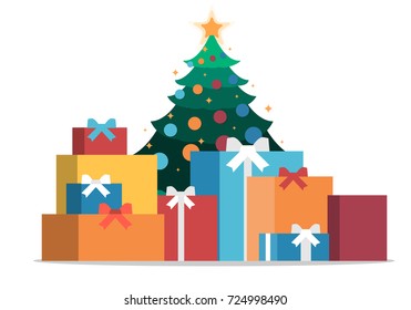 Christmas tree with gifts. Christmas card. Vector illustration eps 10