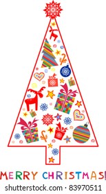 Christmas Tree and Gifts. Christmas card. vector illustration