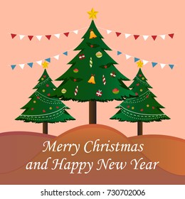 Christmas tree with gifts. Cartoon vector illustration.