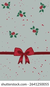 Christmas tree with gifts and decorated with balls and a garland. Lettering Merry Christmas on sage green background, used for textile glove, and kitchen towel.