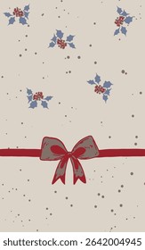 Christmas tree with gifts and decorated with balls and a garland. Lettering Merry Christmas on beige background, used for textile glove, and kitchen towel.