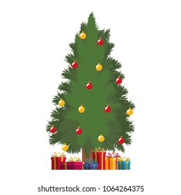 christmas tree with gifts decoration icon