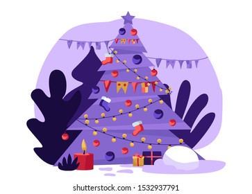Christmas tree with gifts and decorations