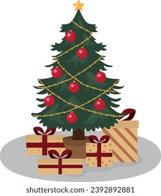 Christmas tree with gifts. Festive mood. Vector.