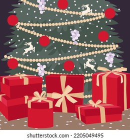 Christmas tree and gifts flat vector illustration
