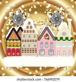 Christmas tree with gifts. Greeting card. Holidays Vector illustration. Cartoon Vector illustration. Happy New Year. Bright boxes. Vintage style.