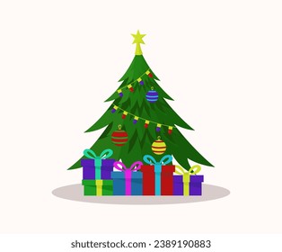 Árbol de Navidad con ilustración de regalos.