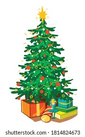 Christmas tree with gifts illustration vector cartoon isolated