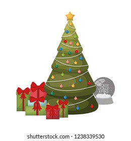 Christmas tree with gifts isolated icon