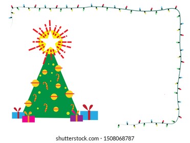 Christmas Tree with gifts and lights as a frame
