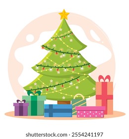 Christmas tree with gifts and lights Vector