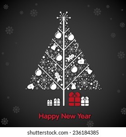 Christmas tree with gifts on a black background
