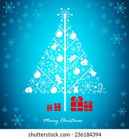 Christmas tree with gifts on a blue background