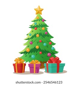christmas tree with gifts. On isolated background. Vector illustration. Vector illustration