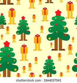 Christmas tree and gifts pattern seamless. Xmas and New Year background 