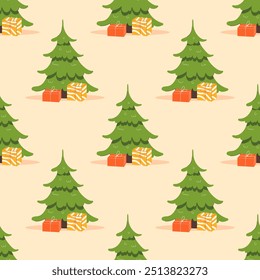 Árbol de navidad con el patrón inconsútil de los regalos