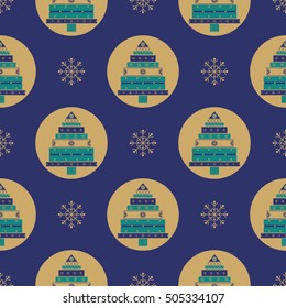 Christmas tree gifts seamless pattern. New year vector illustration.