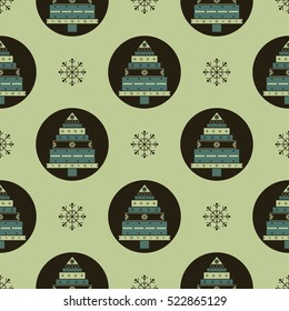 Christmas tree gifts seamless pattern. New year vector illustration.