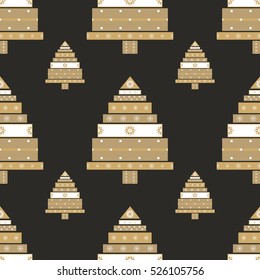 Christmas tree gifts seamless pattern. New year vector illustration.