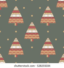 Christmas tree gifts seamless pattern. New year vector illustration.