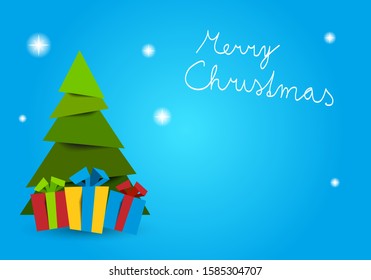 Christmas tree with gifts with text merry christmas christmas and place for your content - Vector