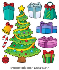 Árbol de Navidad y regalo tema conjunto 1 - ilustración vectorial eps10.