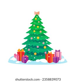 Árbol de Navidad y vector de regalos