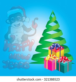 Christmas tree with gifts, vector,