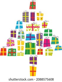 CHRISTMAS TREE WITH GIFTS VECTOR GRAPHIC EPS10