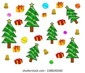 Christmas tree and gifts vector icon. Congratulatory decoration for new year and Xmas for holiday card, booklet, brochure and website. Flat cartoon illustration isolated.