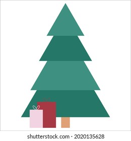 Christmas tree and gifts. Vector illustration isolated on white background.