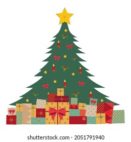 Christmas tree with gifts. Vector illustration
