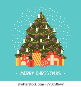 Christmas tree with gifts. Vector illustration.