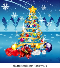 christmas tree with gifts vector illustration