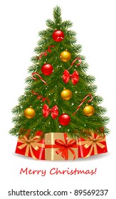 Christmas tree and gifts. Vector illustration.