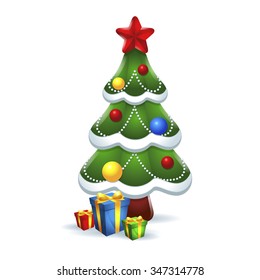 Christmas tree with gifts in white background