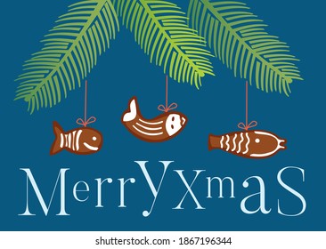 Christmas tree with ginger bread fishes as decorations
