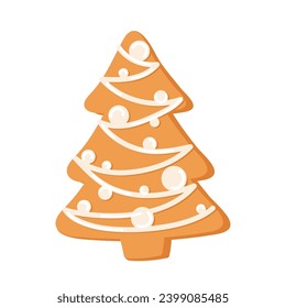 Christmas tree gingerbread cookie with icing decoration and ornament, classic holiday treat