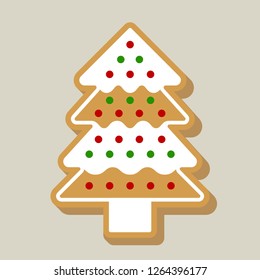 christmas tree gingerbread cookie icon flat design editable line detail