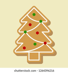 christmas tree gingerbread cookie icon flat design editable line detail