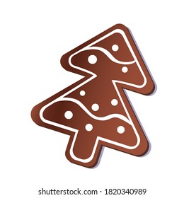 Christmas tree as gingerbread or cookie isolated on white background, concept symbol of christmas, emblem, logo. Vector stock illustration with chocolate chip cookies or sweet tree 