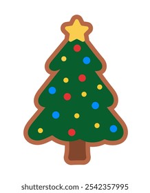 Biscoito de biscoito de gengibre de árvore de Natal. Ilustração plana vetorial.