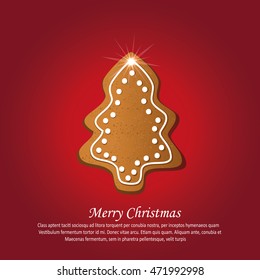 Christmas tree gingerbread greeting card red vector