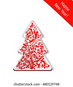 Christmas tree with a gingerbread ornament. Vector illustration