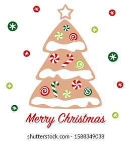Christmas tree gingerbread with sweet and candy - colorful