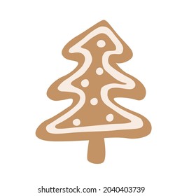 Christmas tree gingerbread. Vector hand drawn illustration isolated on white background.  Great for greeting cards.  Boho earth tones.
