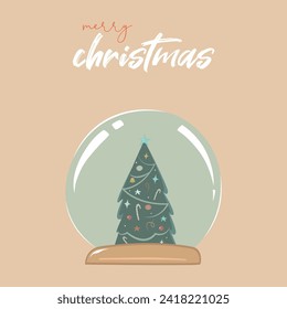 Christmas Tree in Glass Snow Globe Icon Vector Design.
